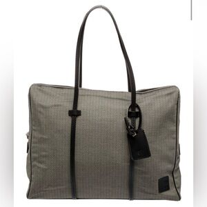 BALLY Vintage Rare Micro Check Black/White Canvas W/ Leather Trim Tote Handbag